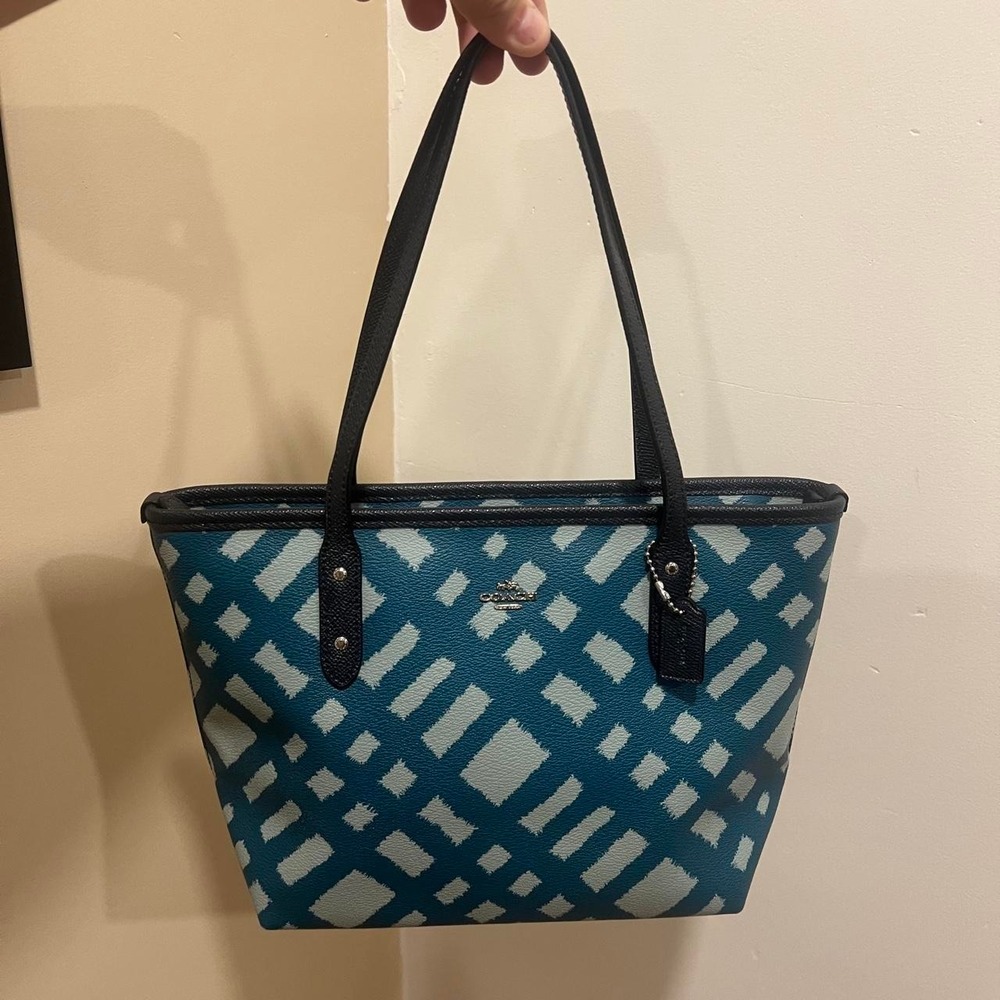 Y2K 2000s Wild Plaid Canvas Coach Mini City Zip Tote Shoulder Bag / Handbag
